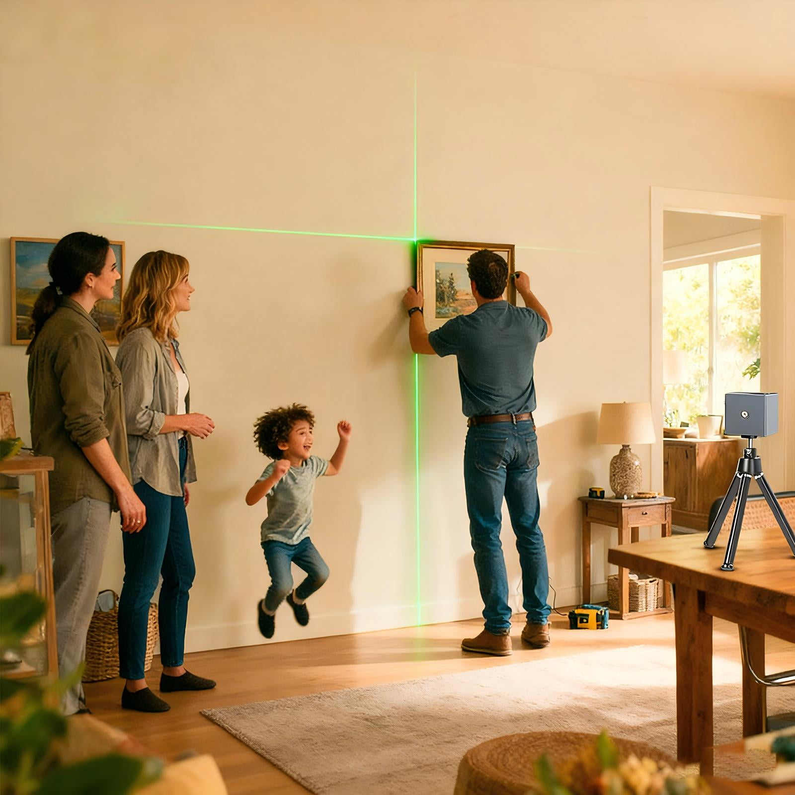 JDMEOPD Cube Laser Level with Tripod, 5 Modes, 3500 Inch Range, Magnetic Sides, IP54 Water & Dust Resistant, USB-C Rechargeable Line Level for Wall Layout & Home Improvement(Gray)