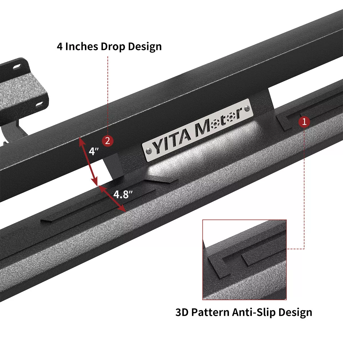 RVNI Running Boards 2015-2025 Ford F-150 Super Crew Cab Powder Coated / 2017-2024 Ford F-250 F-350 Crew Cab Black Off-road Side Steps