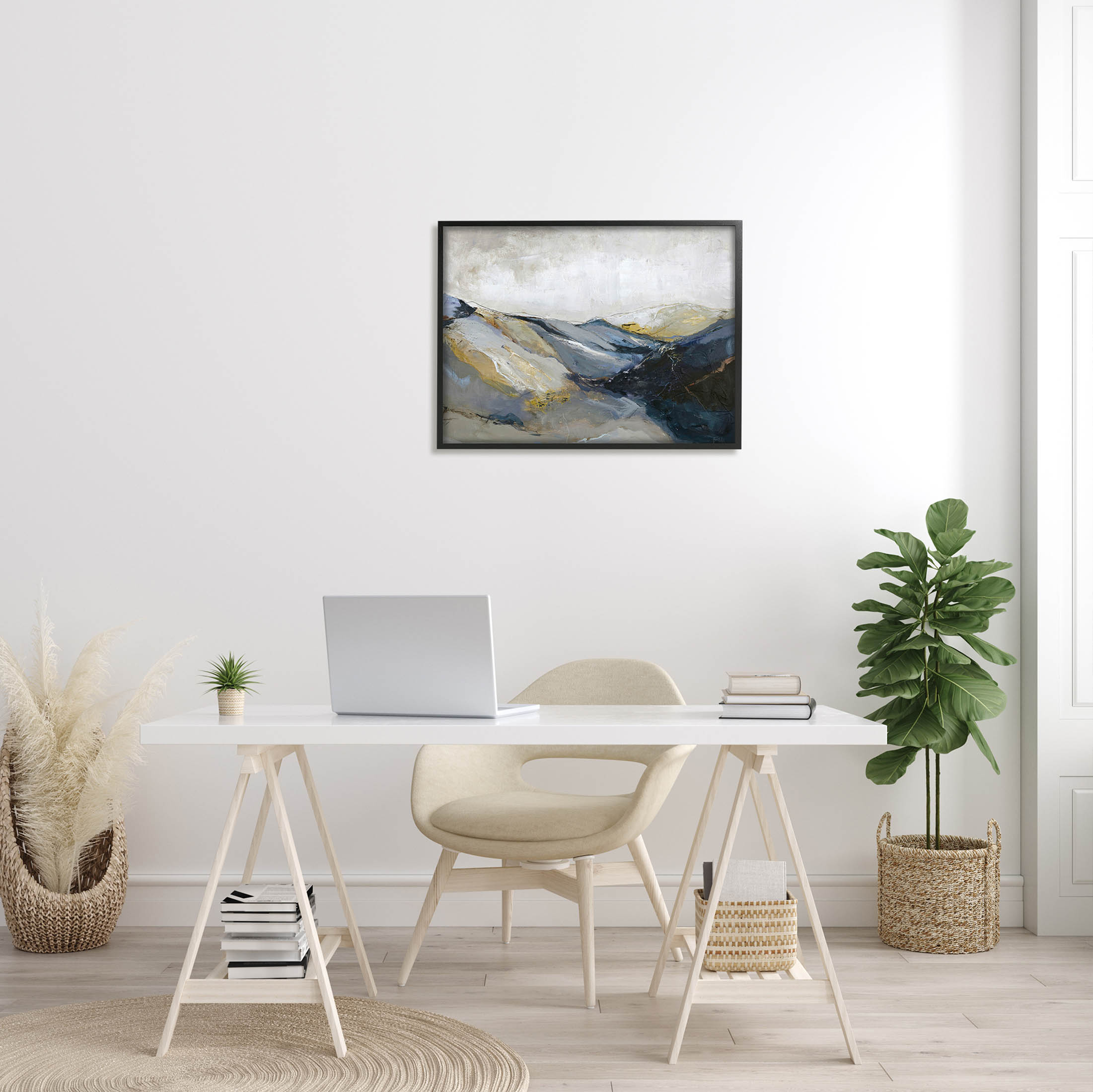 Stupell Industries Abstract Mountain Peaks Landscape Painting Black Framed Art Print Wall Art, Design by Design Fabrikken