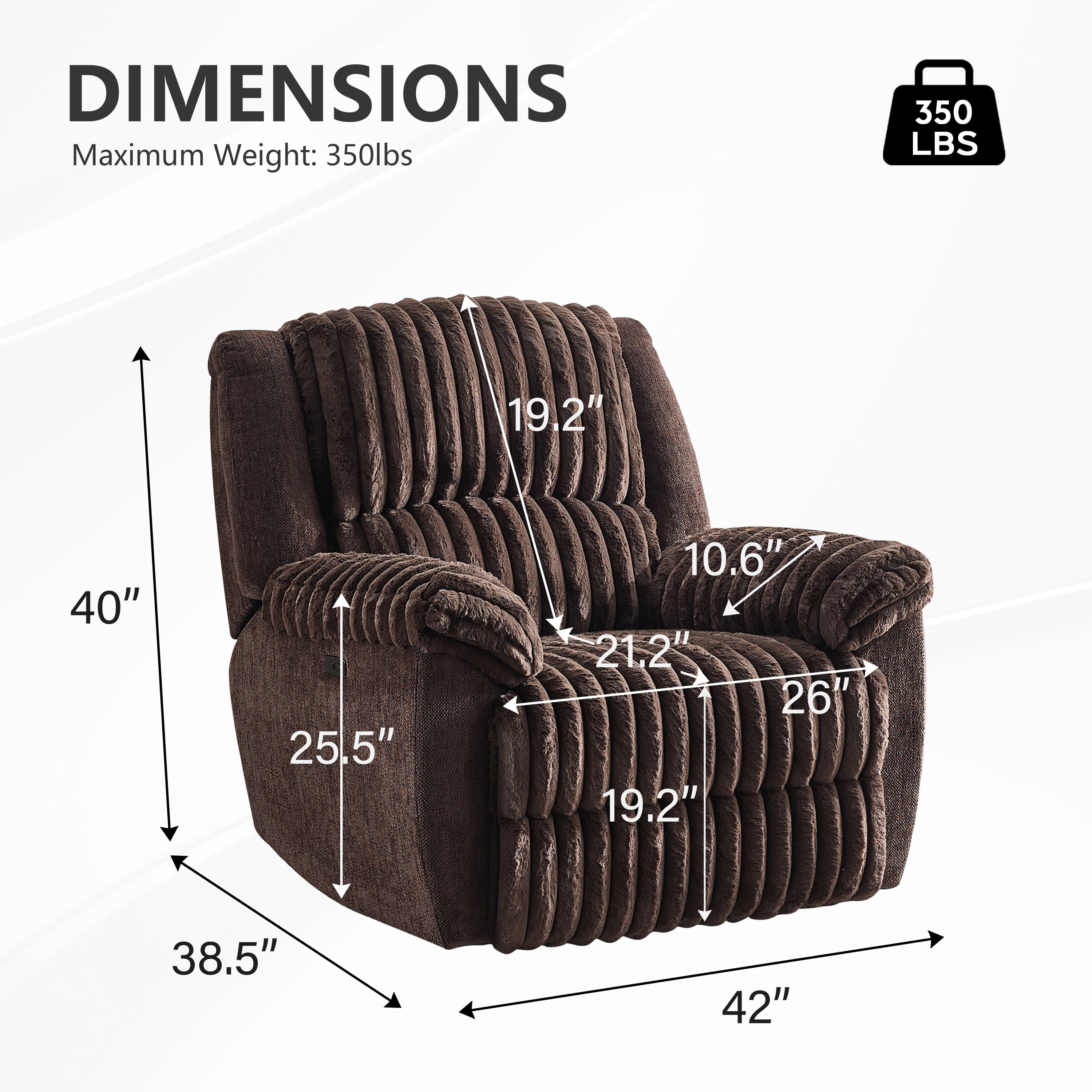 Oversized Power Recliner Zero Gravity with USB Port for Big and Tall Man Faux Fur Electric Extra Large Reclining Chairs for Living Room Soft Lumbar Support,26" Seat Width Brown