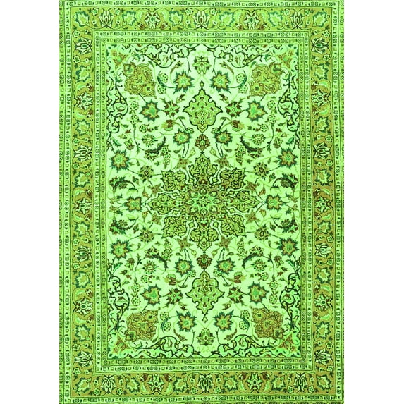 Ahgly Company Indoor Rectangle Medallion Green Traditional Area Rugs, 5' x 7'