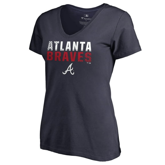 Women's Navy Atlanta Braves Fade Out V-Neck T-Shirt