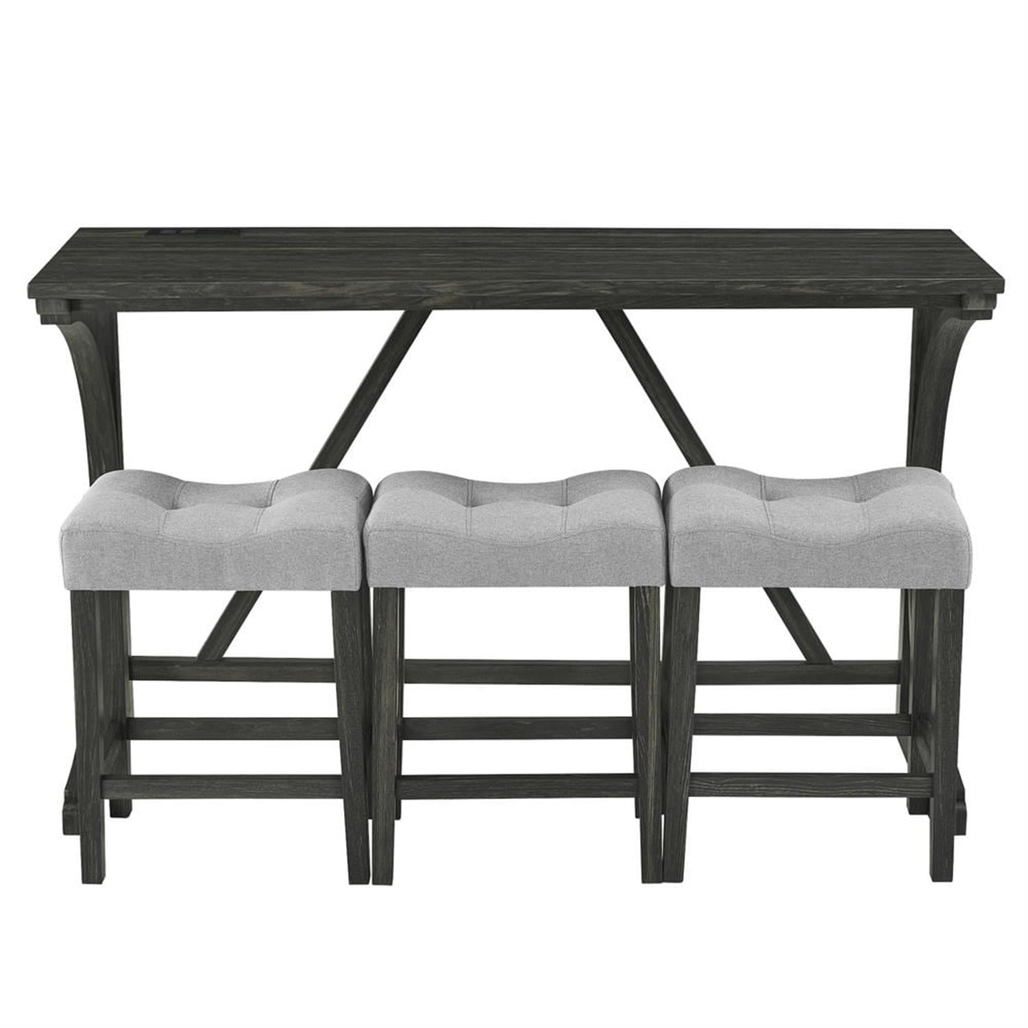 Demi Bonn 4-Piece Dining Table Set with 3 Upholstered Bar Stool and Power Outlets,dustrial Kitchen Bar Table Furniture Sets for Living Room, Apartment, Black