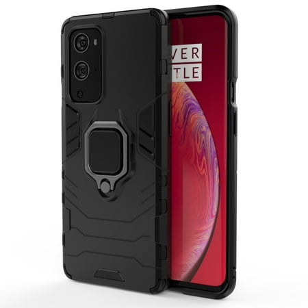OnePlus 9 Pro 5G Case, Shockproof Rugged Protective Case with Magnetic Ring Holder - Black