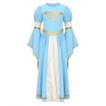 thumbnail image 2 of TiaoBug Girls Medieval Princess Royal Queen Renaissance Faire Dress Long Bell Sleeve Velvet Party Maxi Gown Light Blue 14, 2 of 5