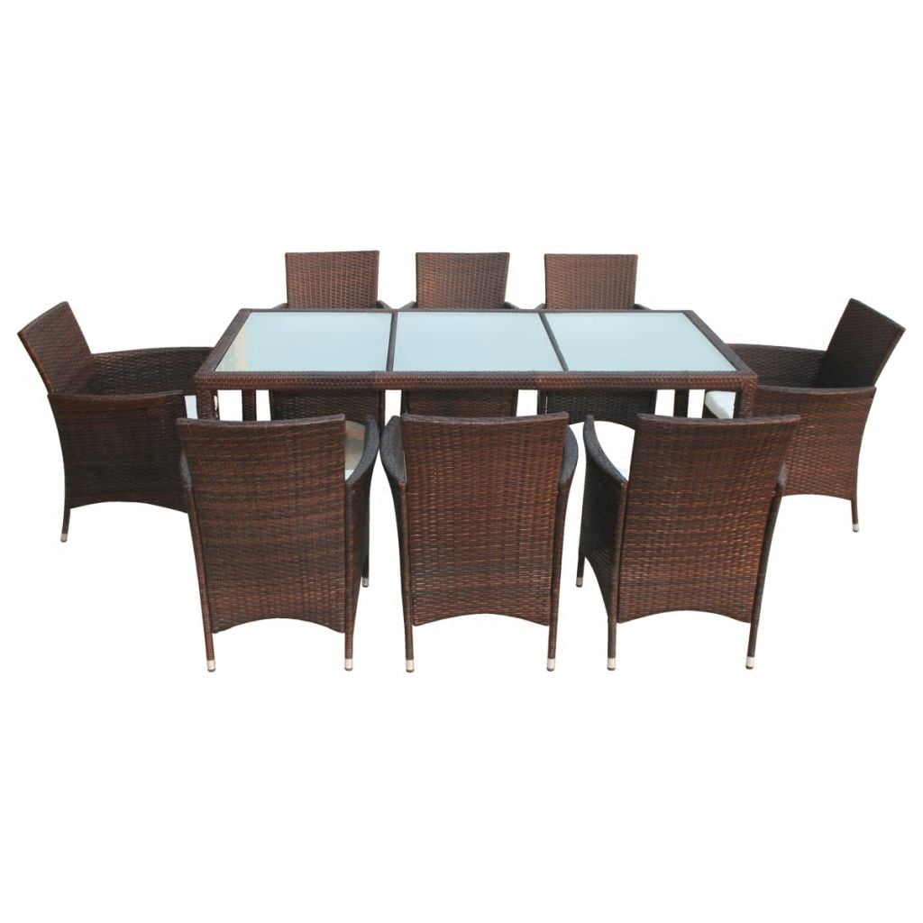 Kepooman Outdoor Patio Rattan Wicker Dining Set with Cushions & Glass Top Table, Set of 9, Brown Kepooman Outdoor Patio Rattan Wicker Dining Set with Cushions & Glass Top Table, Set of 9, Brown