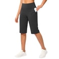 thumbnail image 5 of Siminsem Women's Bermuda Long Shorts 9“ High Waisted Knee Length Shorts with Pockets for Women Elastic Waist Loose Fit Walking Athletic Workout Summer Casual, Black,2XL, 5 of 8