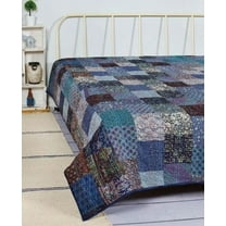 Handblock King Size Kantha Quilt, Indian Kantha Quilt, White Cotton Blanket, Handmade Bedspread, Hand Block Print, 100% Cotton Bedspread Blanket Throw Handmade Quilt