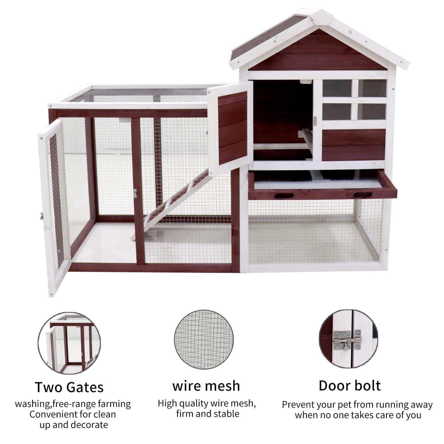 Pefilos 47" Deluxe Wooden Bunny Hutch, Chicken Coop Hen House with Run, No Leak Tray and UV Panel, Wine Red Pefilos 47" Deluxe Wooden Bunny Hutch, Chicken Coop Hen House with Run, No Leak Tray and UV Panel, Wine Red