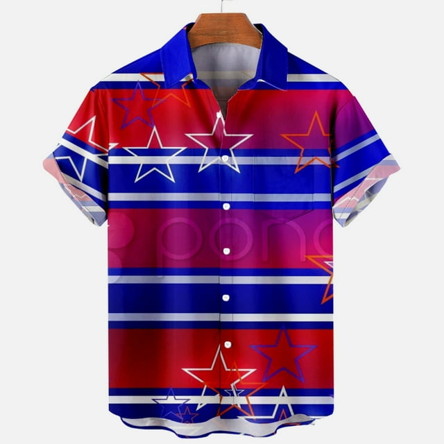 DPTALR Hommes Casual Col Rabattable Impression Manches Courtes Ont des Poches Cardigan Bouton Chemise Tops Blouse
