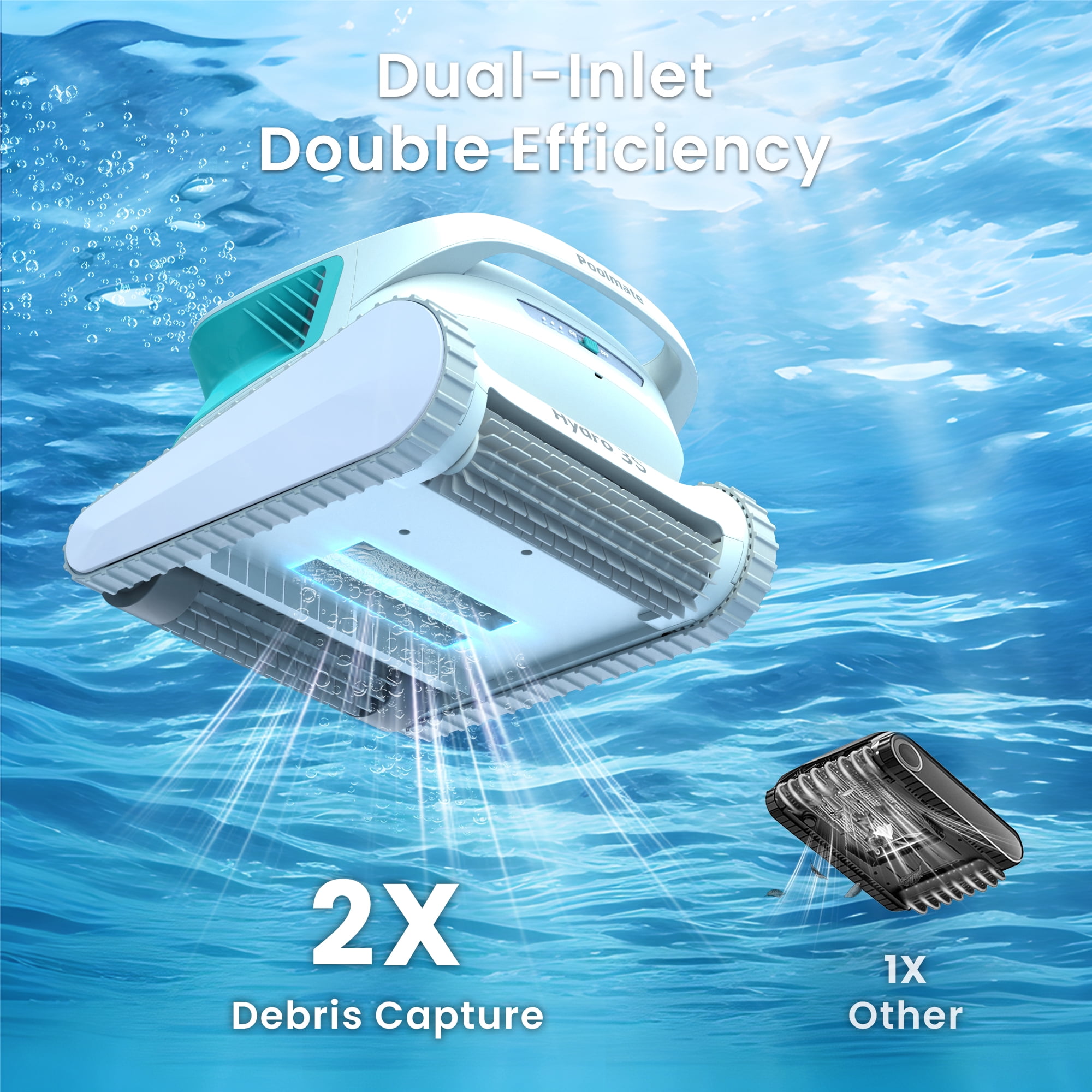 (2025 Upgraded) Hydro 3 Cordless Robotic Pool Cleaner, Automatic Pool Vacuum for Inground and Above Ground Pools, Lasts 200 Mins, Floor/Wall/Waterline Cleaning, Dual Inlet, Waterline Technology
