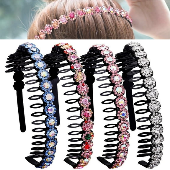 6 Pack Non-Slip Plastic Hair Hoop with Teeth Comb,QZS Glitter Flower Headbands,Multicolor Anti-slip Rhinestone Hairbands,Crystal Hair Bands for Face Washing,Elegant Hair Accessories,for Girls Women