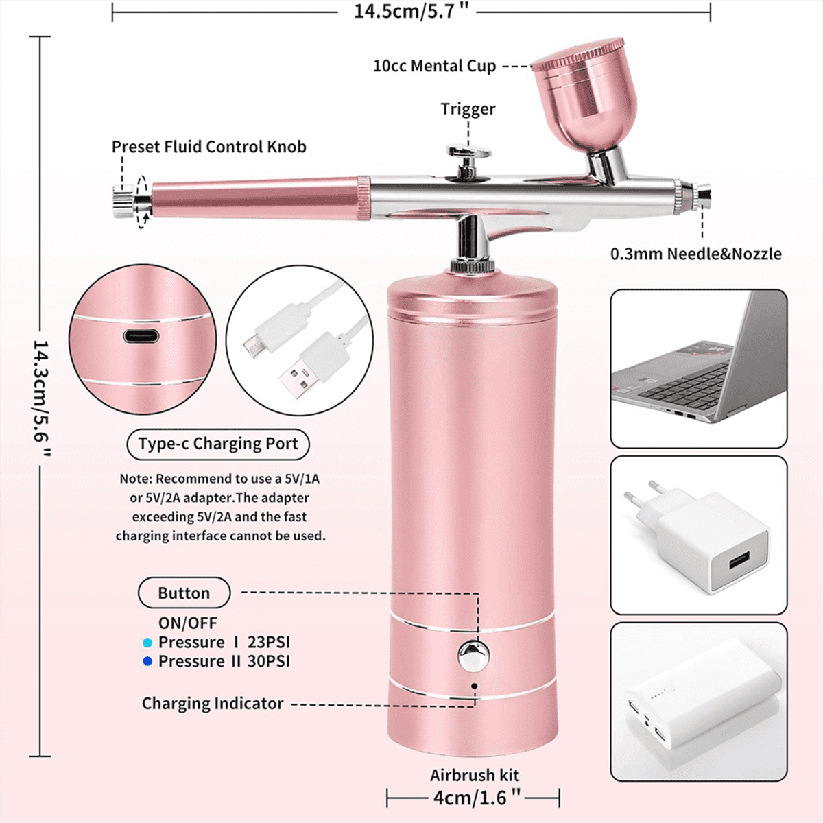 Upgraded Airbrush Set with Air Compressor Cordless Automatic Airbrush Set Handheld Rechargeable AirBrush for Makeup C