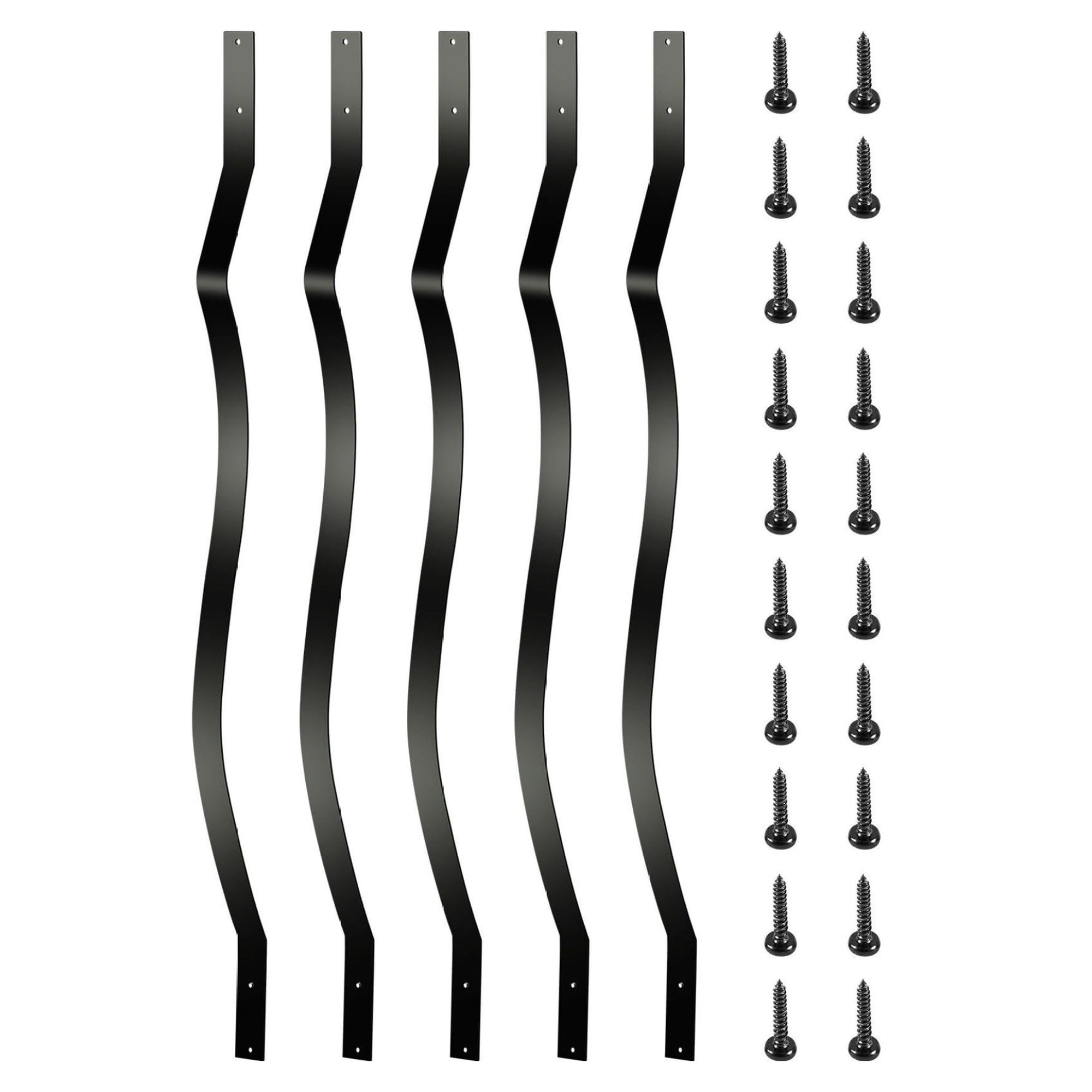 Deck Balusters 26 Pack, 32.25" Metal Deck Spindles, Black Iron Deck Railing for Outdoor Stair & Porch, Wave Design Baluster with Screws