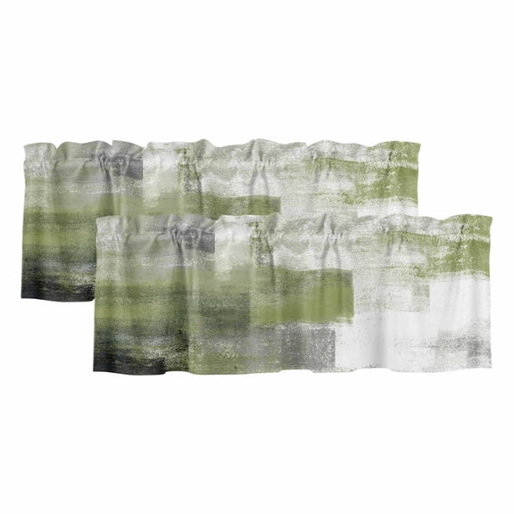 Sage Green Ombre Valances for Windows, Decorative Rod Pocket Window Valance Curtains, Vintage Shabby Abstract Plaid Art Short Curtain Drapes for Kitchen/Bathroom/Living Room, 2 Panels, 42" W x 12" L
