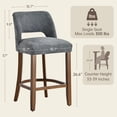 thumbnail image 3 of Usaint Chenille Bar Stools Set of 2, 26.6" Modern Counter Height Barstools, Farmhouse Wooden Kitchen Island Chairs with Hollow-Out Back for Restaurant Kitchen Bar, Charcoal, 3 of 11
