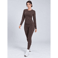 thumbnail image 6 of Women's 2-Piece Workout Set, Raglan Long Sleeve Top and High-Waisted Leggings with Pockets, Coffee Brown, S, 6 of 7