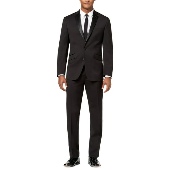 Kenneth Cole Mens Slim fit 2 Piece Tuxedo Suit 42 L / 35 Waist Black Stretch