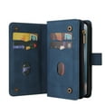 thumbnail image 6 of SaniMore Case for iPhone 14 Pro 6.1" 2022, PU Leather Case Zipper Wallet + Card Holder + Detachable Wrist Strap Kickstand Magnetic Clasp 360°Full Protective Shockproof Anti-drop Business Case, Blue, 6 of 12