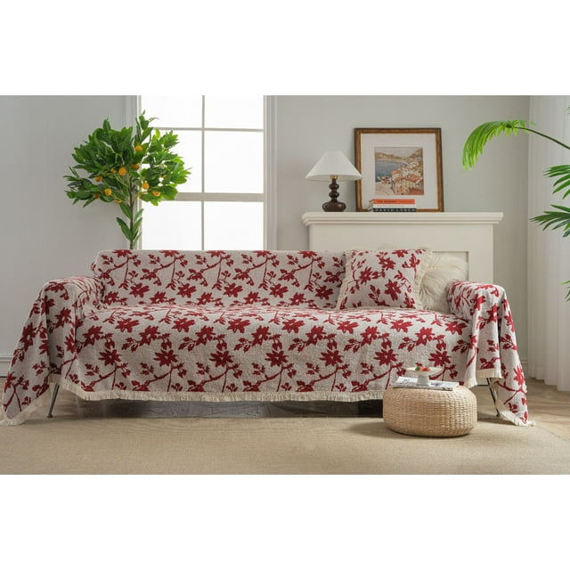 Nvzi Couch Cover Polyester Sofa Covers Sofa Towel Cover for Living Room Sofa Easy Fit Washable Furniture Sofa Protector 55.11*70.87inch (Red White)