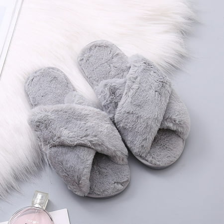 

CoCopeanut Winter Women House Fuzzy Slippers Faux Fur Warm Flat Shoes For Girls Anti-slip Cozy Home Ladies Fluff Slippers