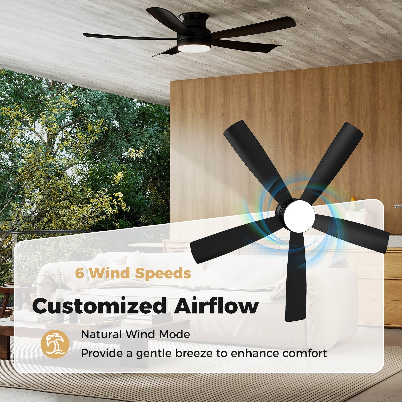 Costway 52" Ceiling Fan with Lights and Remote Control & Quiet Reversible Motor Black