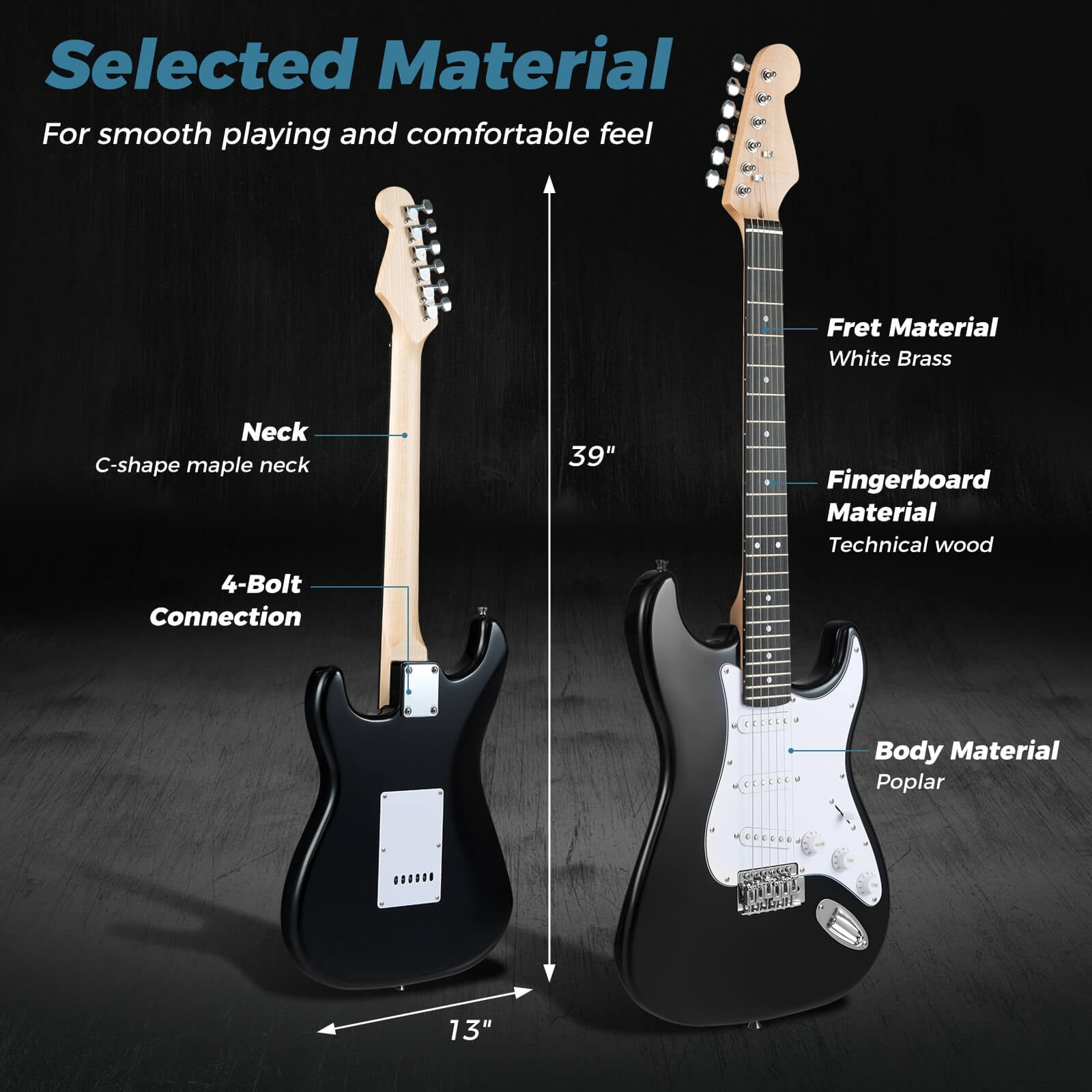 Costway 39" Electric Guitar Beginner Kit with Amplifier, Classic SSS Pickup, Gig Bag, Capo Black