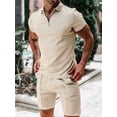 thumbnail image 2 of Biekopu Men Summer 2PCS Shorts Set, Short Sleeve Zipped Shirt with Elastic Waist Shorts Outfit, 2 of 6