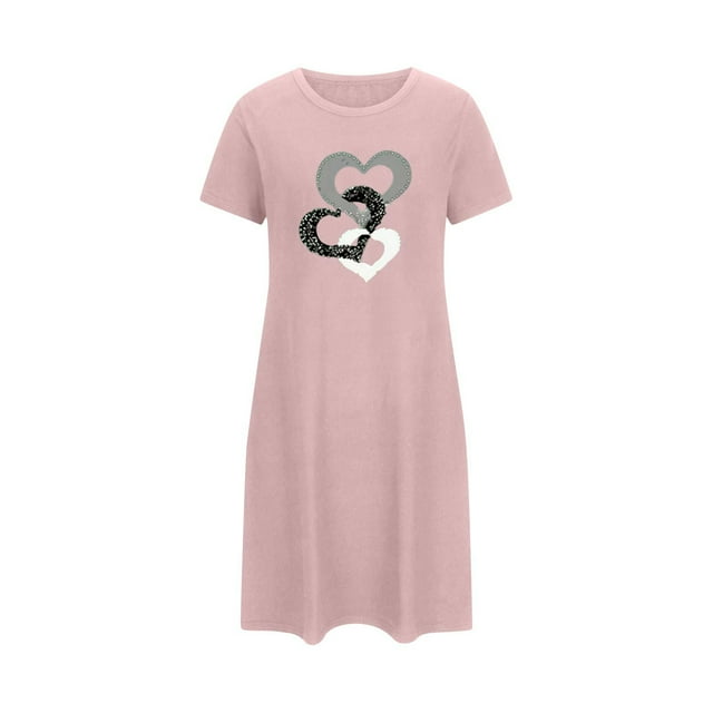 fheaev Chemises de Nuit pour Femmes Grande Taille Imprimé Saint-Valentin Chemise de Nuit Décontractée Manches Courtes Robe de Nuit Ample Confortable Pyjama Col Rond Chemises de Nuit Douces