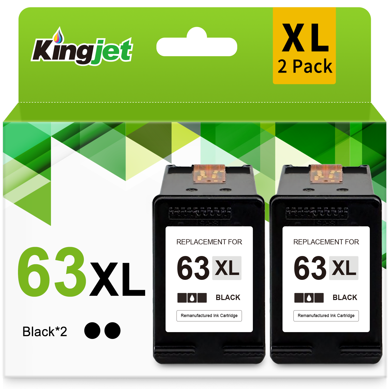 GREENCYCLE Remanufactured Black Ink Cartridge – For HP 63XL (F6U64AN) – Envy 4520, Officejet 3830