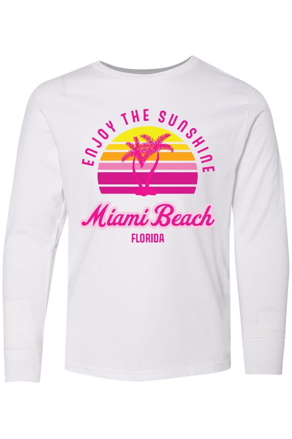 Summer Enjoy the Sunshine Miami Beach Florida in Pink Long Sleeve Youth T-Shirt