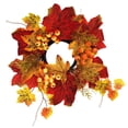 thumbnail image 2 of HHJZPR Artificial Maple Leaf Berry Candle Ring Wreath,9.84 Inch Fall Mini Wreath for Jar Candle Lantern Thanksgiving Harvest Table Decor, 2 of 6