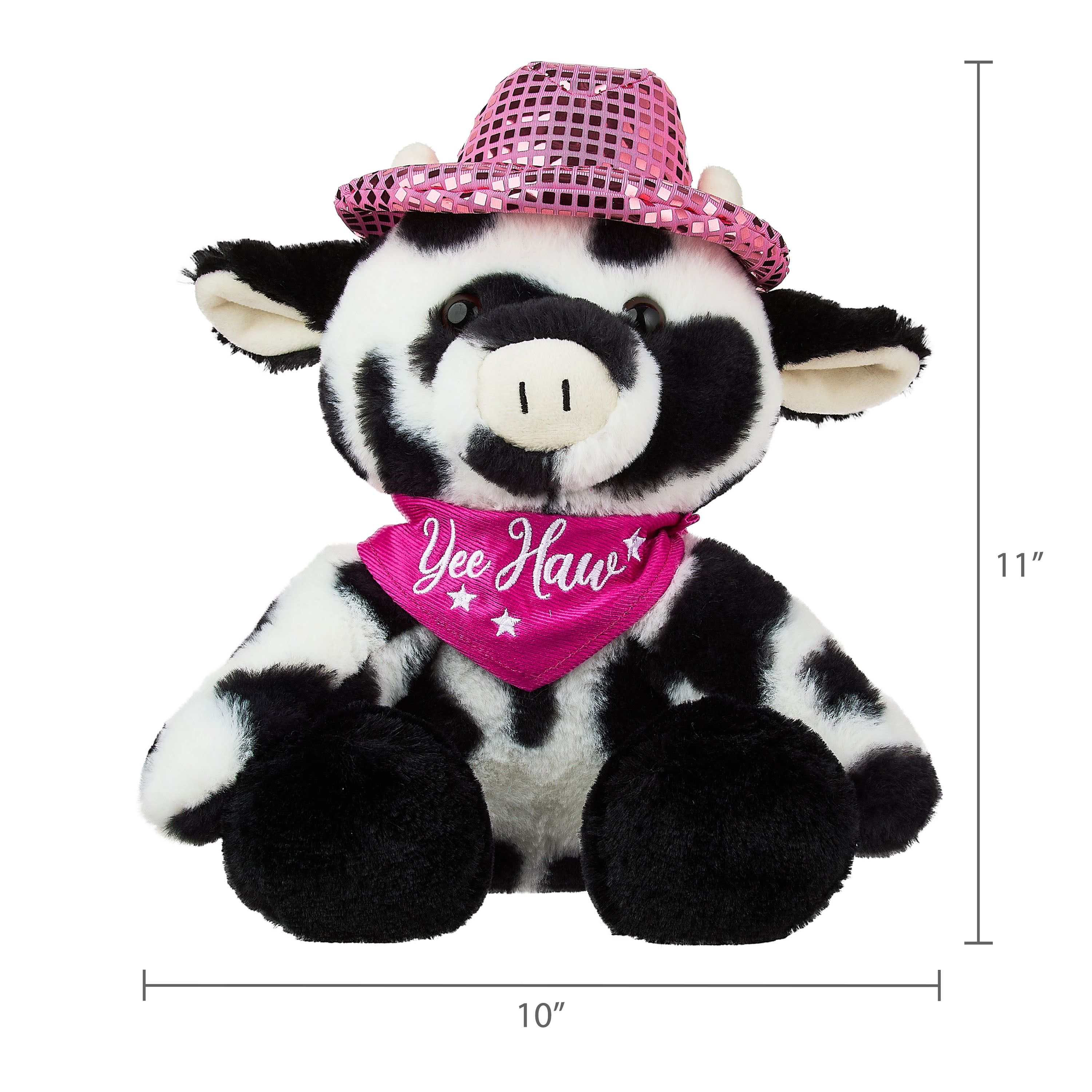 Cow Plush Toy with Bandana and Disco Cowboy Hat, Black/White, 12", by Way To Celebrate