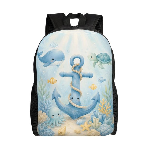 Cute Ocean Anchor Backpack Full Front Print Travel Laptop Bag for Men and Women