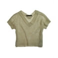 thumbnail image 1 of W118 Womens Glittery V-neck Mesh Knit Sweater, Beige, Large, 1 of 1