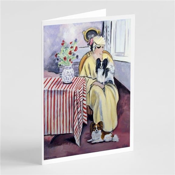 Lady with Her Papillon Greeting Cards & Envelopes - Pack of 8