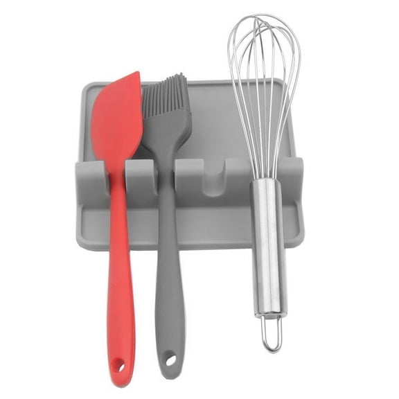 Silicone Utensil Rest with Drip Pad Multiple Utensils Spoon Rest Kitchen Silicone Stove Top Counter Holder for Spatulas, Tongs, Ladles, Gray, Heat Resistant,