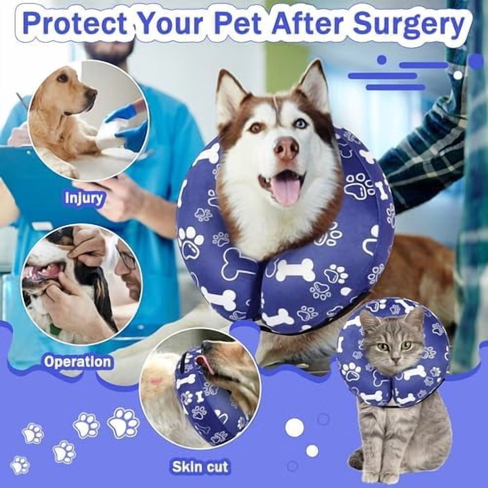 Recovery Donut Collar for Dogs & Cat,Inflatable Dog Cone Collar Alternative After Surgery,Soft Cone for Large Medium Small Dog,Adjustable Pet Neck Donut(Darkblue Bone,X-Large