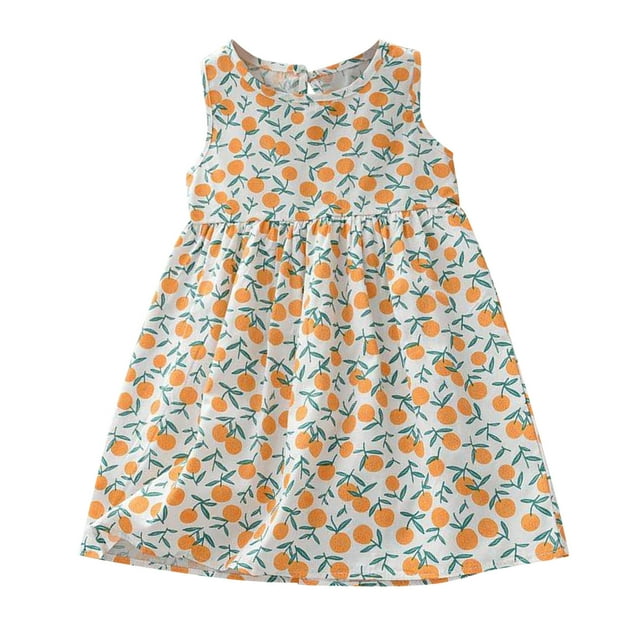 Kcodviy Robe d'Été pour Filles Robe Décontractée à Fleurs Robe Salopette pour Filles Robes de Princesse Sans Manches Robes d'Été à Fleurs Grande Impression Robe de Plage pour Enfants