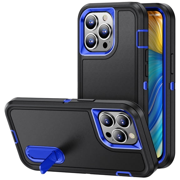 Military Grade TUFF Hybrid Armor Case with Kickstand for iPhone 12 / iPhone 12 Pro - Black Blue