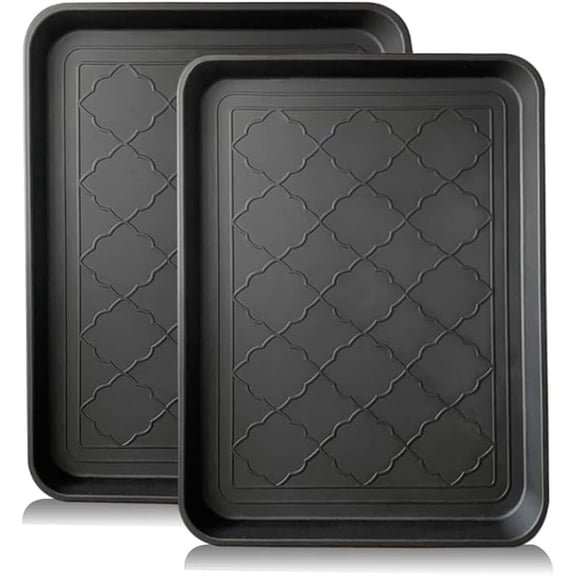 PetLike 2 Pack Waterproof Rubber Boot Tray , 16.7"x12.8", Multi-use Mat for Pet Feeding, Entryway Shoes, Indoor & Outdoor Garden Use (Black)
