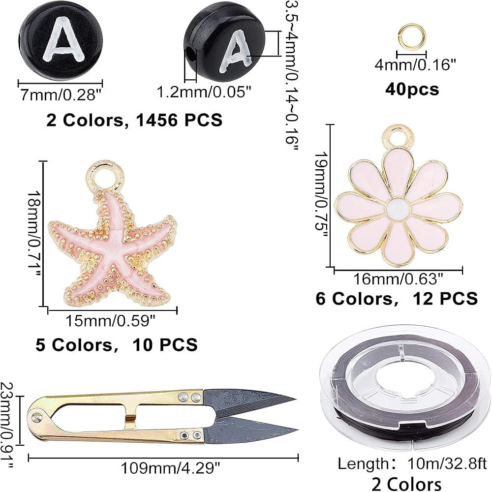 DIY Children's Day Themed Stretch Bracelets Making Kits Including Flat Round with Alphabet Acrylic BeadsElastic Thread Mixed Color Beads: 1456pcs