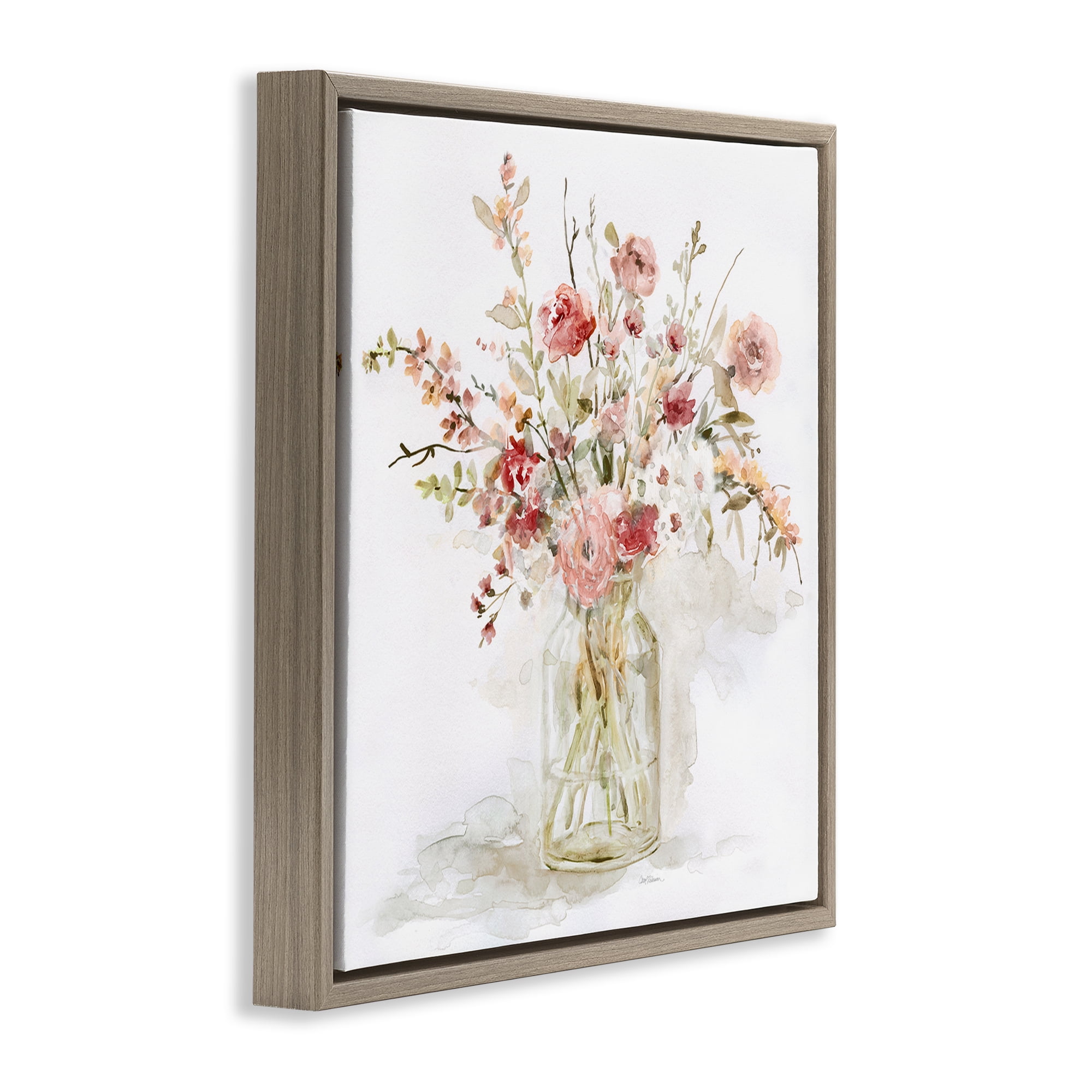 Stupell Industries Springtime Blooms in Glass Vase Brown Framed Floater Canvas Wall Art, design by Carol Robinson