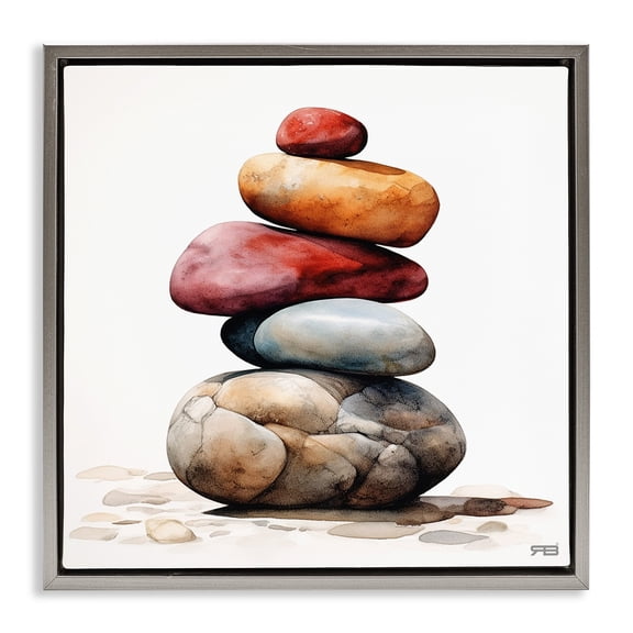 Stupell Industries Southwestern Varied Stacked Rocks Gray Floating Frame Canvas Art, 18 x 18, by RB