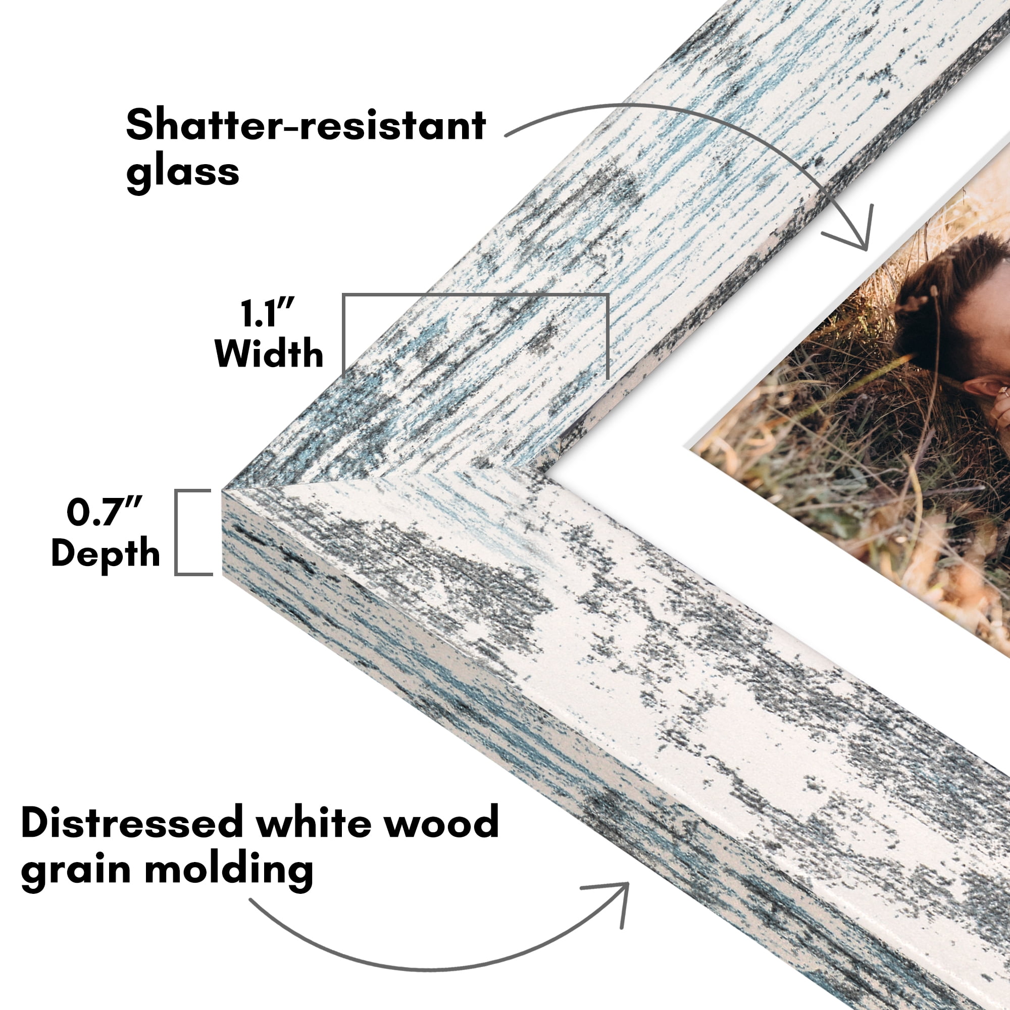 Americanflat 5x7 Picture Frame with Shatter-Resistant Glass Fits 4x6 Photos with Mat Hudson Collection Distressed - White