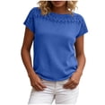 thumbnail image 2 of ClodeEU Women's Crewneck Short Sleeve Top with Cutout ,Casual Solid Color Summer Blouse Blue,Women's Plus L, 2 of 7