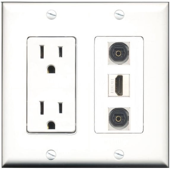 RiteAV - 15 Amp Power Outlet 1 Port HDMI 2 Port Toslink Decorative Wall Plate