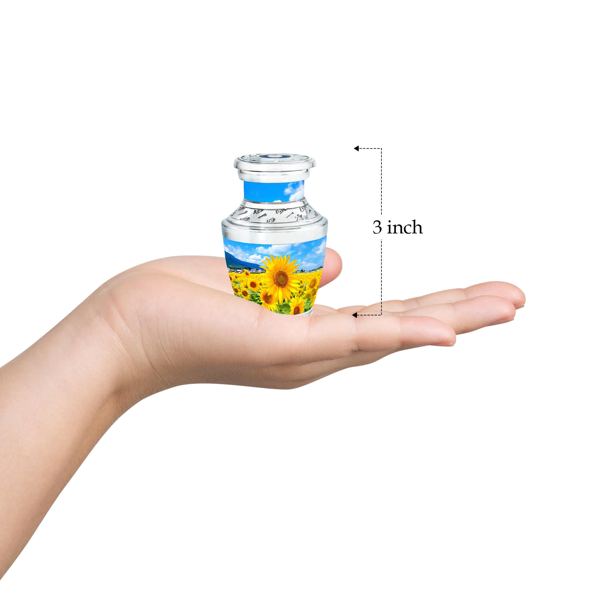 MUKTIVE Sunflowers Memorial Blue Urns for Adult Human Ashes, Burial Urns for Father & Mother Cremation, Keepsake Cremains Ash holder 3 Inch