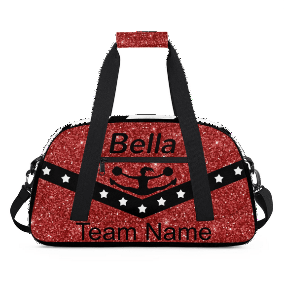 Qzaxky Personalized Cheer Bag Custom Cheerleading Bag Adjustable Gym Duffle Bag Customize Overnight Weekender Travel Bags Glitter Dark Red