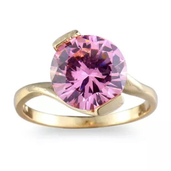 GKNET Shiny Pink Crystal Stone 18K Gold Plated Ring Women Wedding Ring Fashion Jewelry-6#